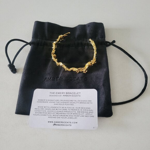 Amber Sceats Emery Cuff Bracelet Crushed Metal Design 24k Plated - Picture 3 of 8